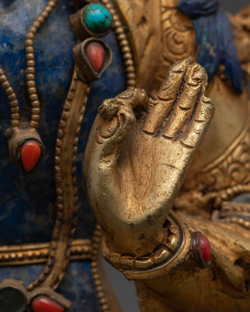 Handcrafted Lapis Lazuli Manjushri Statue: Himalayan Sacred Art