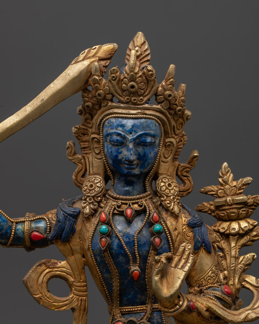 Handcrafted Lapis Lazuli Manjushri Statue: Himalayan Sacred Art