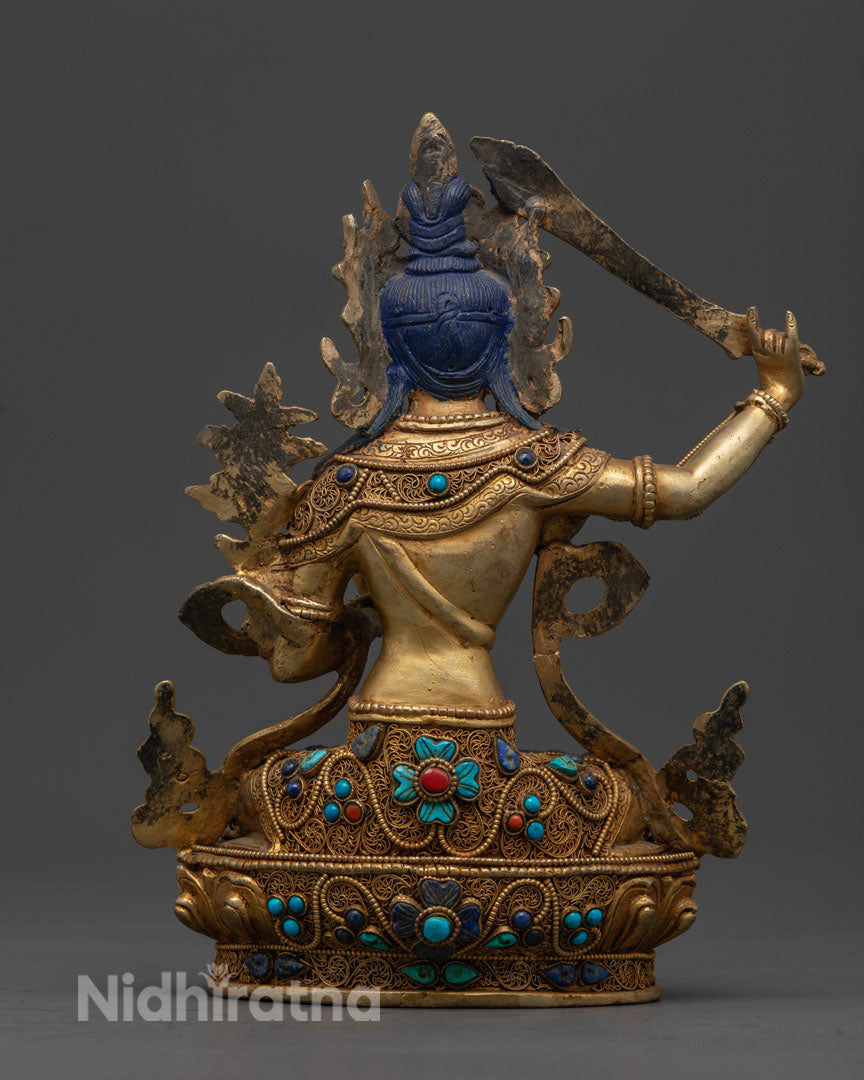 Handcrafted Lapis Lazuli Manjushri Statue: Himalayan Sacred Art