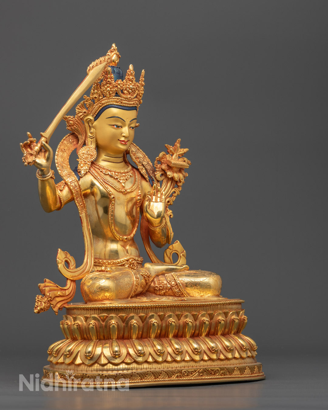 Hand-Carved Bodhisattva Manjushri Sculpture