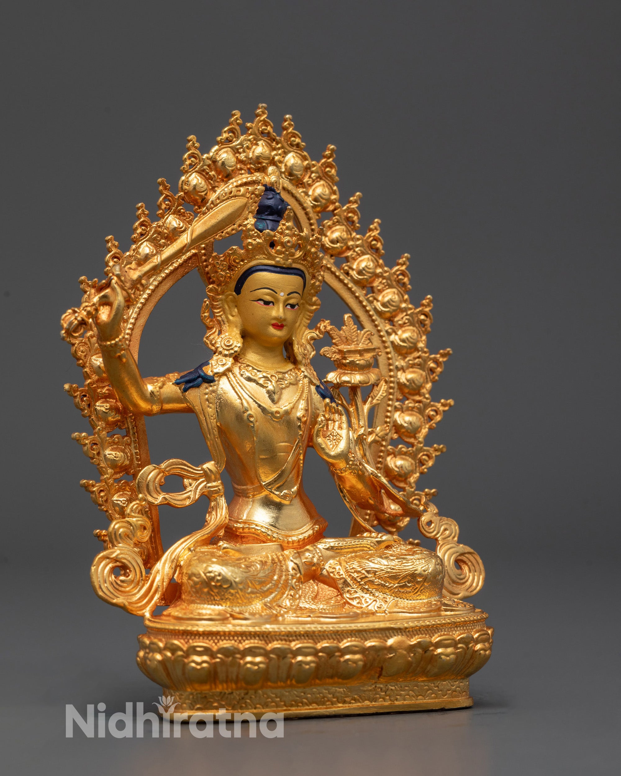 Manjushri Statue for Spiritual Insight | 24k Gold Gilded Machine Work