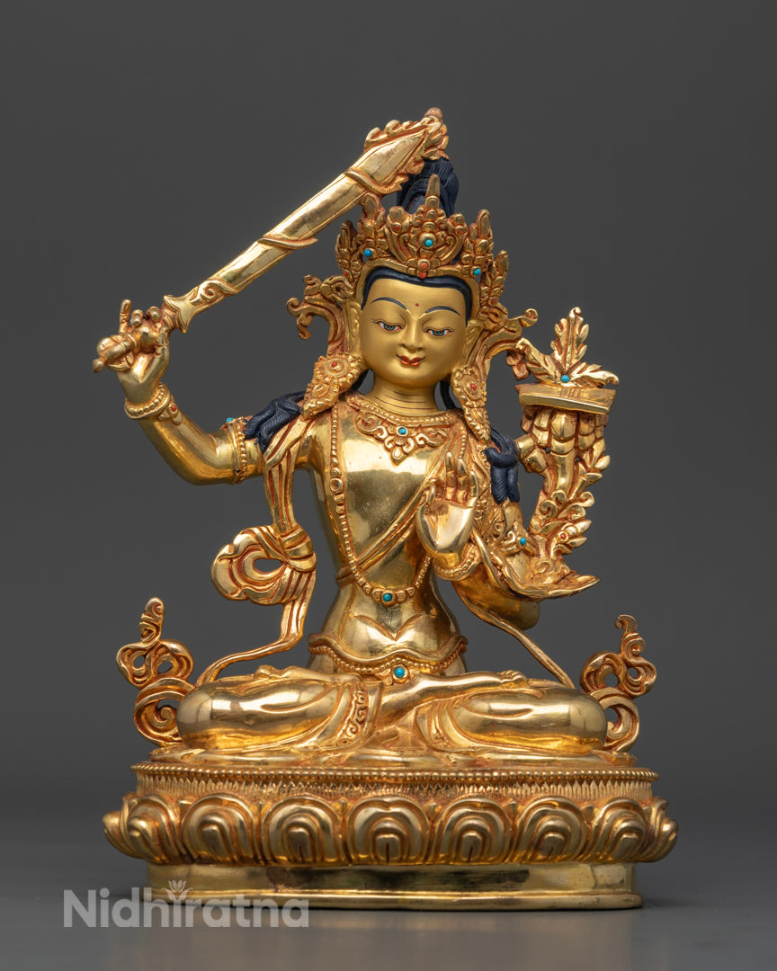 Manjushri Buddha Statue Rupa Fully Gold 22.5cm