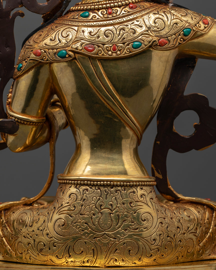 Hand-Carved Manjushri Statue | 24K Gold Gilded Buddhist Artwork