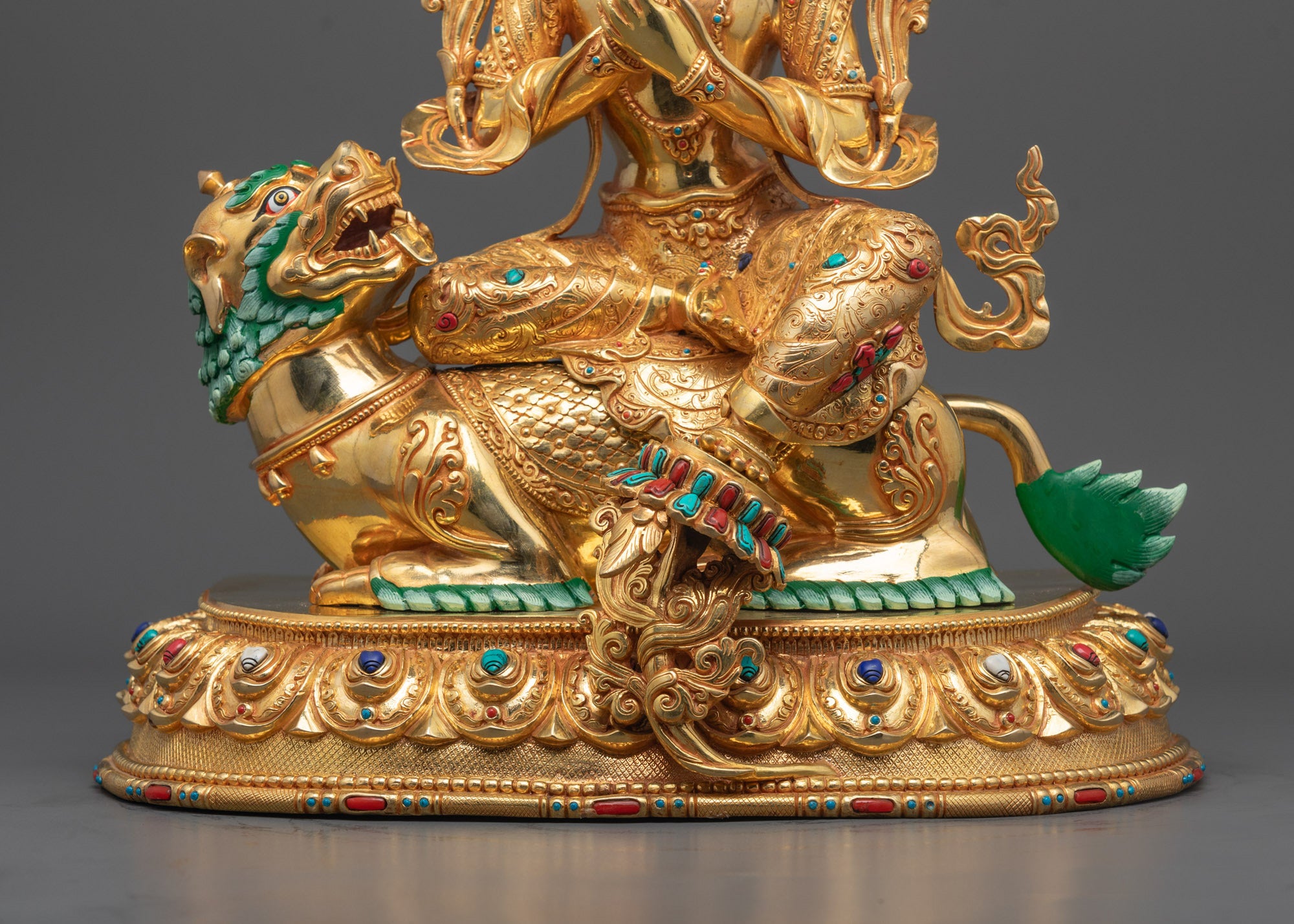 Premium Manjushri Statue with Snow Lion | Tibetan Wisdom Deity