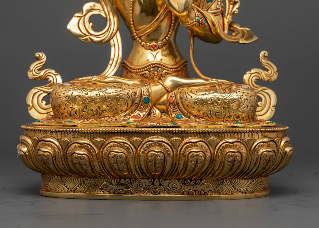 Hand-Carved Manjushri Statue | 24K Gold Gilded Buddhist Artwork