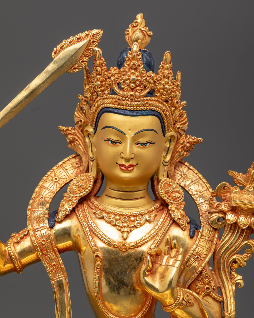 Hand-Carved Bodhisattva Manjushri Sculpture