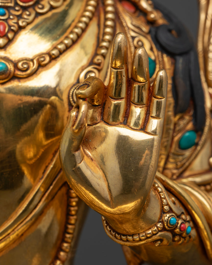 Hand-Carved Manjushri Statue | 24K Gold Gilded Buddhist Artwork