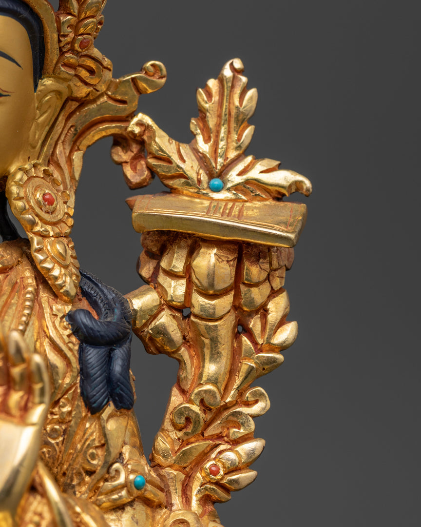Manjushri Buddha Statue Rupa Fully Gold 22.5cm