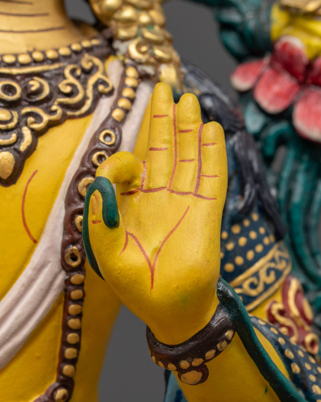 Yellow-Hued Manjushri Statue | Coloured Tibetan Artwork