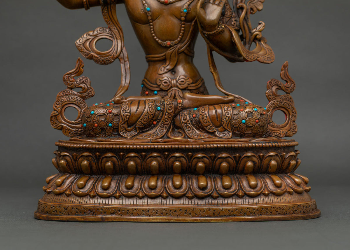 Oxidized Manjushri Copper Statue – Buddhist Wisdom Deity Figurine
