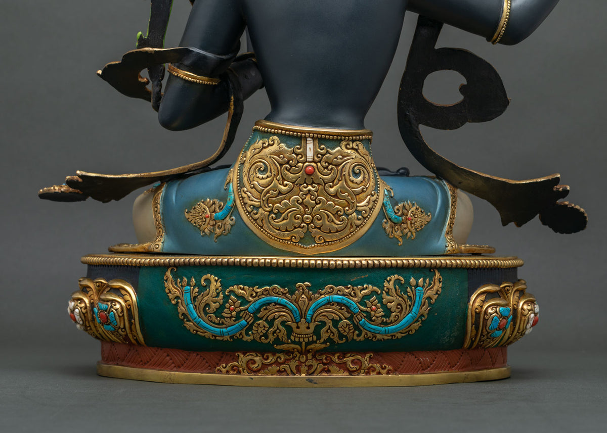 Black Manjushri Statue | Hand-Painted Wisdom Bodhisattva Sculpture