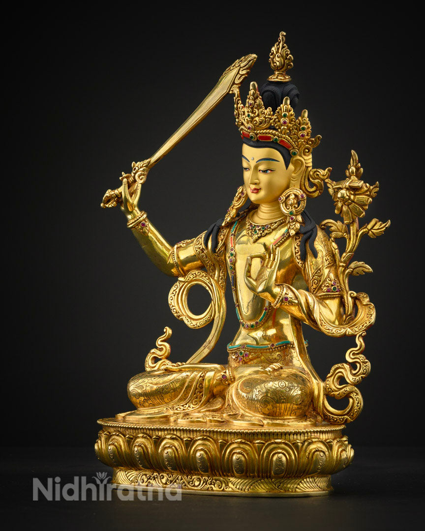 Manjushri Statue in 24K Gold Plated | Buddha of Wisdom