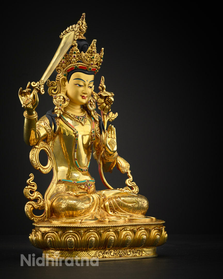 Manjushri Statue in 24K Gold Plated | Buddha of Wisdom