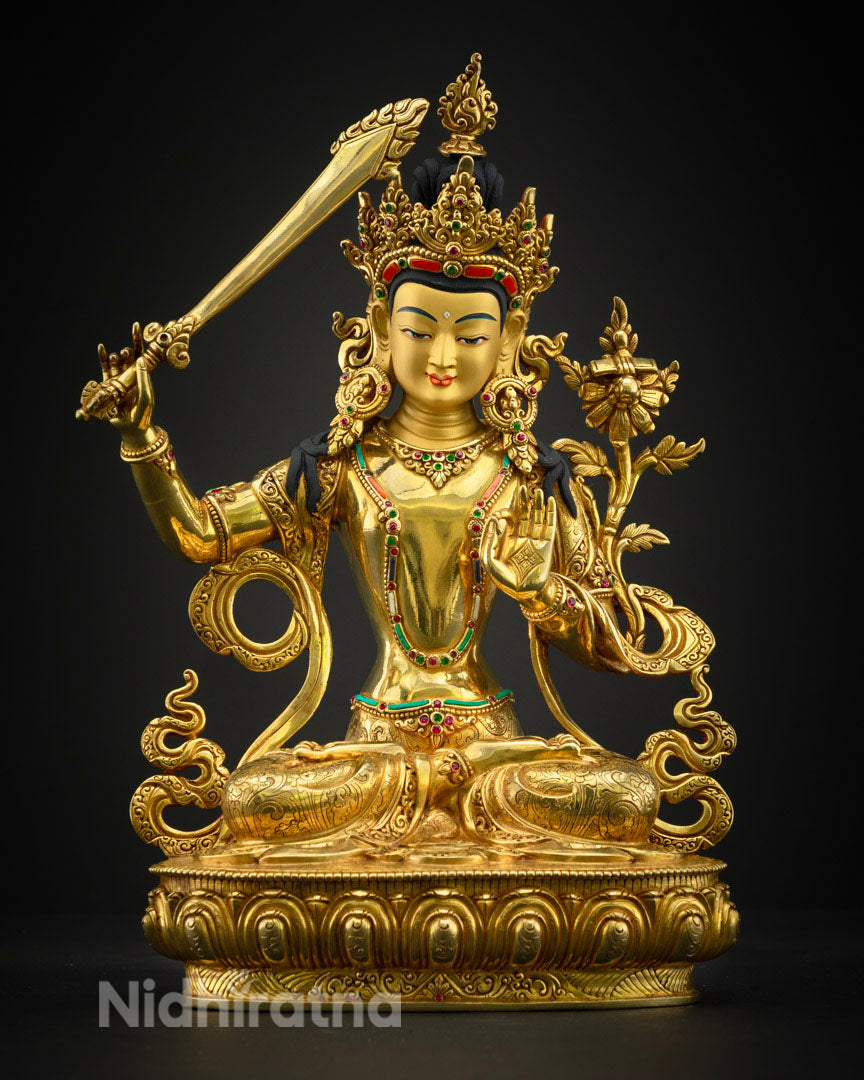 Manjushri Statue in 24K Gold Plated | Buddha of Wisdom