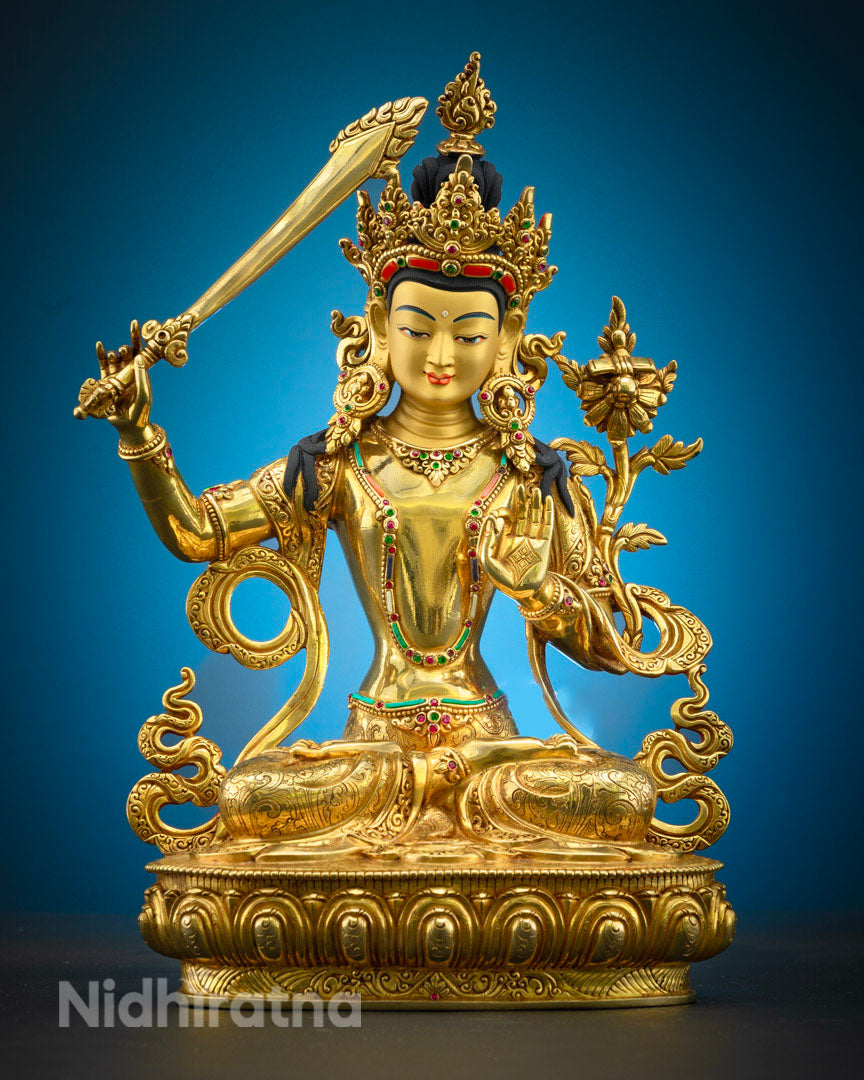 Manjushri Statue in 24K Gold Plated | Buddha of Wisdom