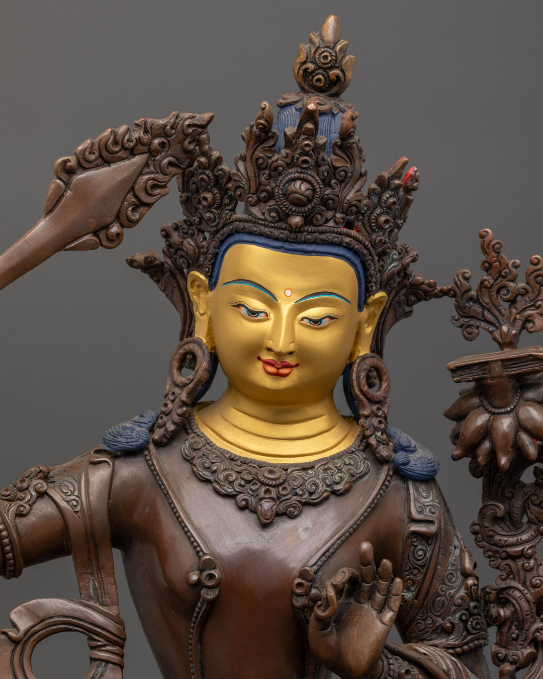 Manjushri Statue | Hand-Carved Oxidized Copper