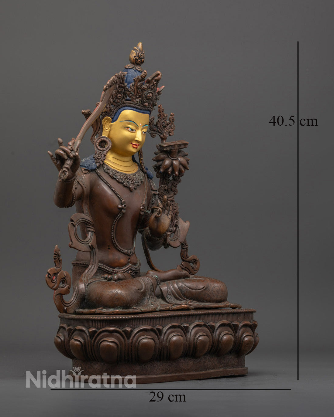 Manjushri Statue | Hand-Carved Oxidized Copper
