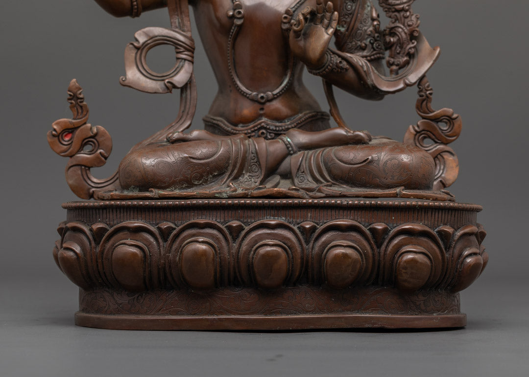 Manjushri Statue | Hand-Carved Oxidized Copper