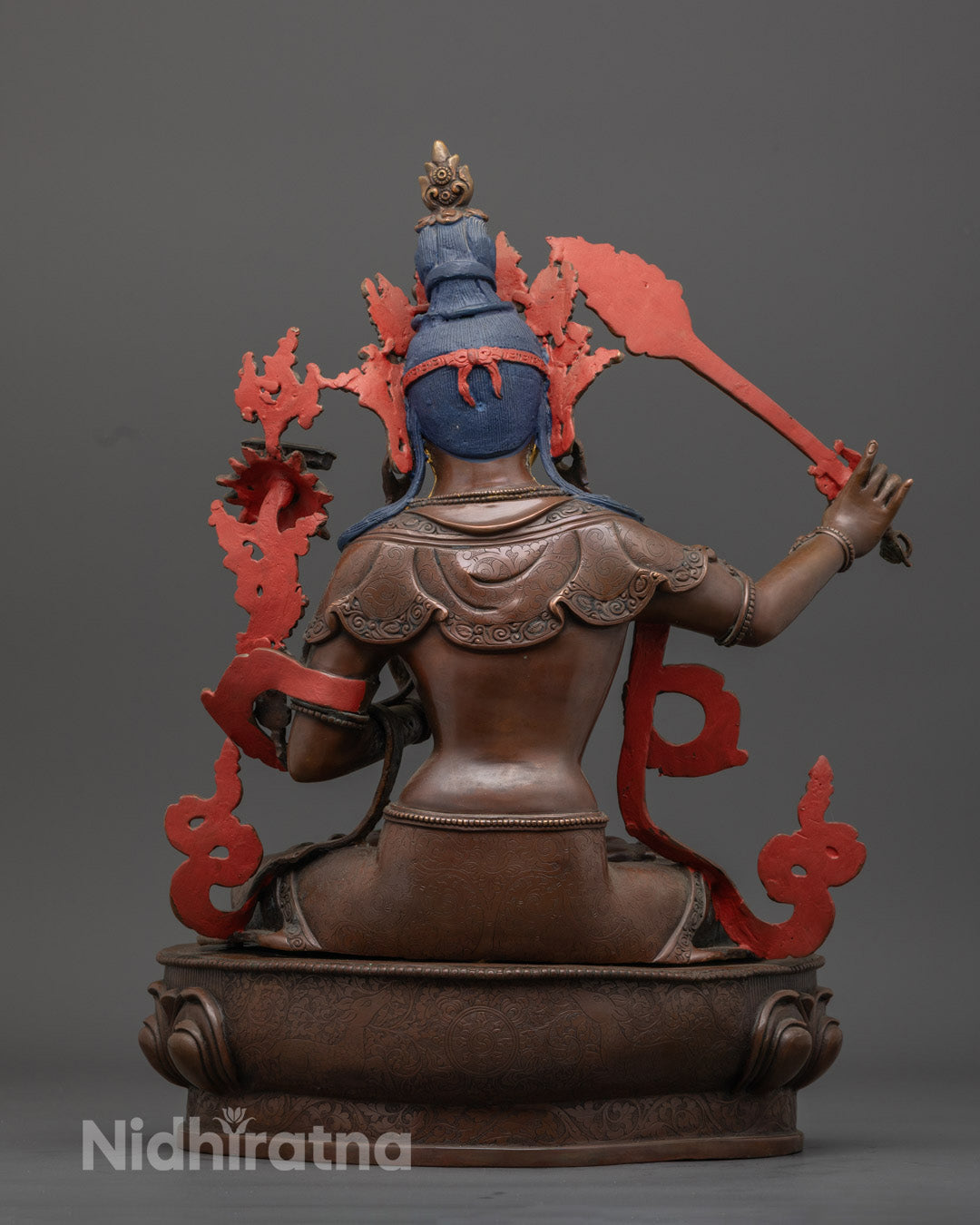 Manjushri Statue | Hand-Carved Oxidized Copper