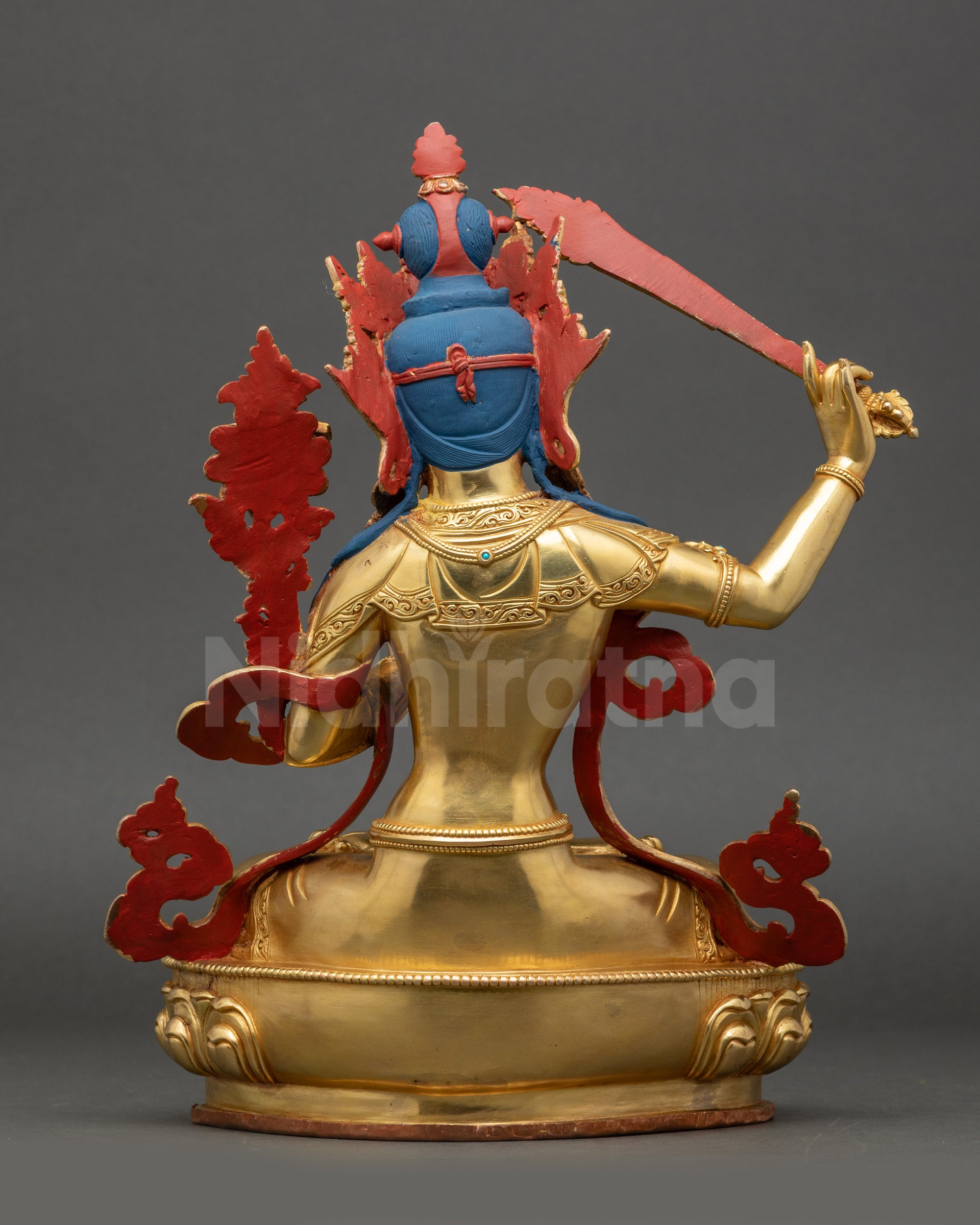 Manjushri Statue Back View Copper Bodhisattva Showing Detailed Robes