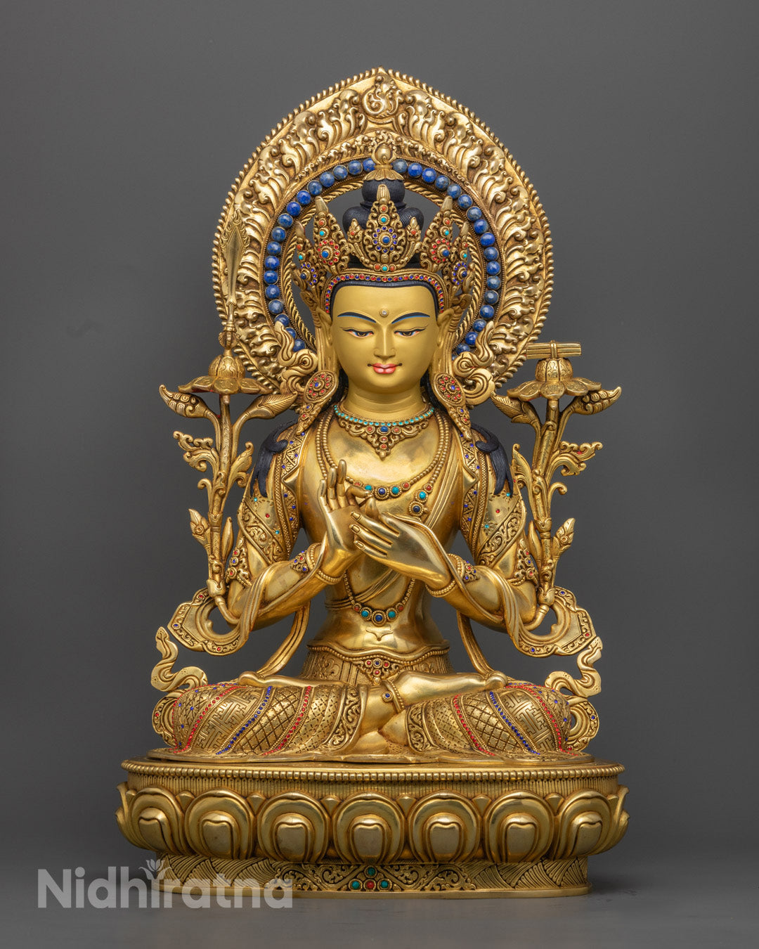 Manjushri Statue | Handcrafted 24k Gold-Gilded Buddhist Sculpture