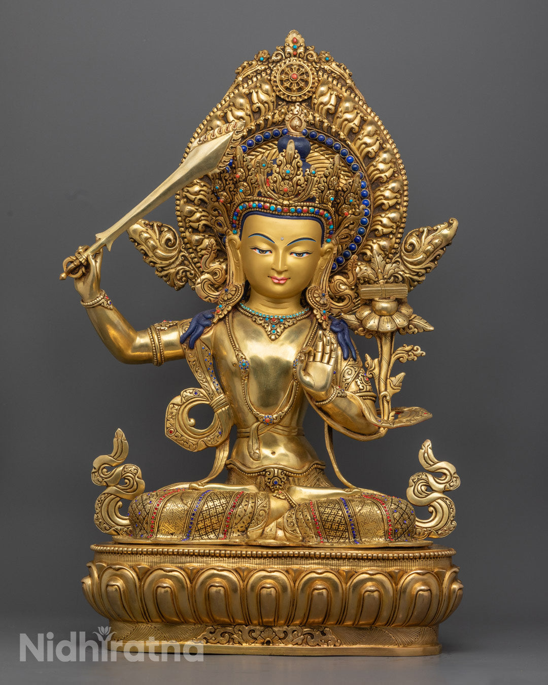 Manjushri Wisdom Statue | 24k Gold Gilded Copper