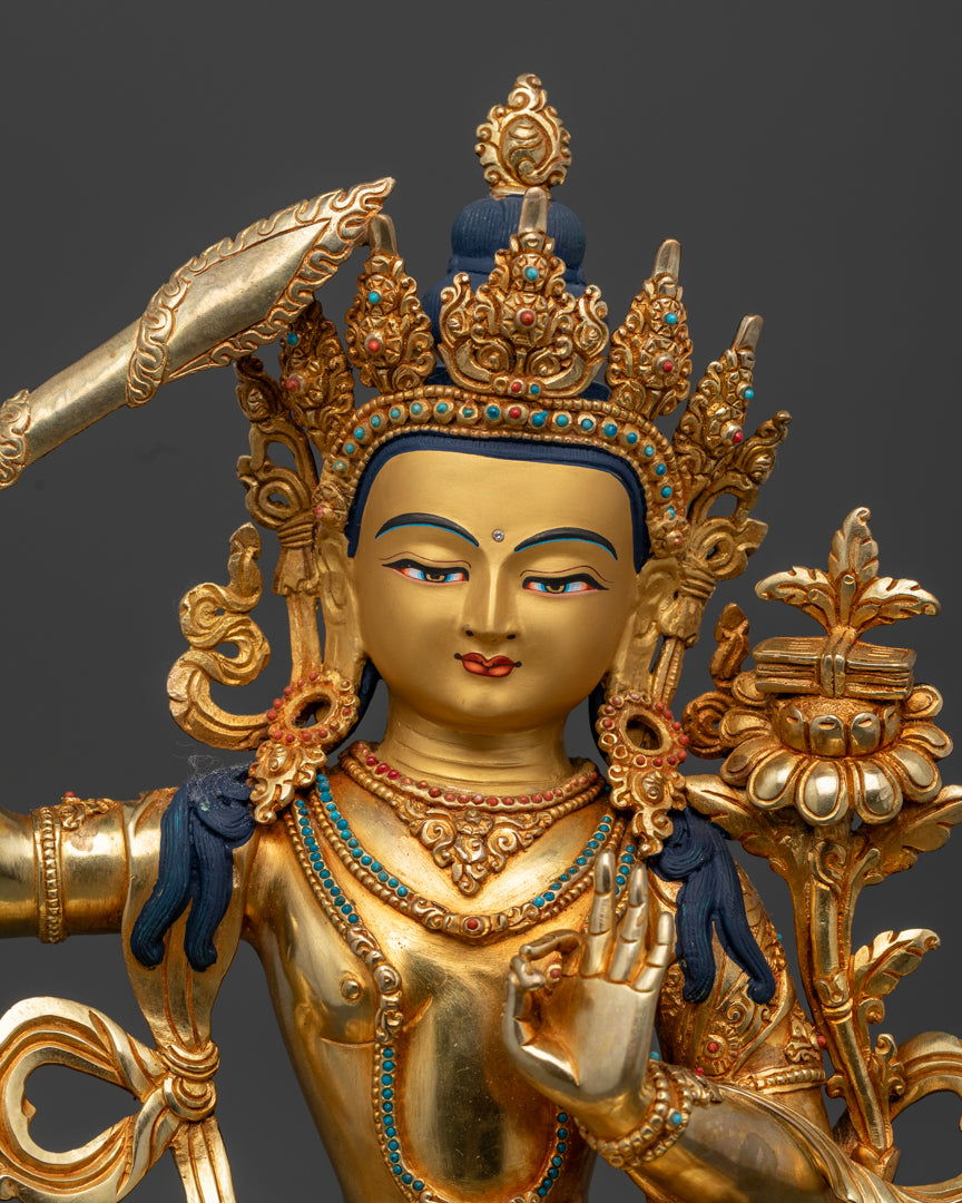 24k pure gold coated face of Manjushree  statue