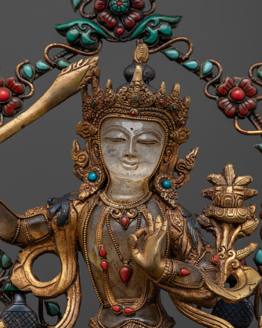 Handmade Crystal Manjushri Statue | Tibetan Artwork
