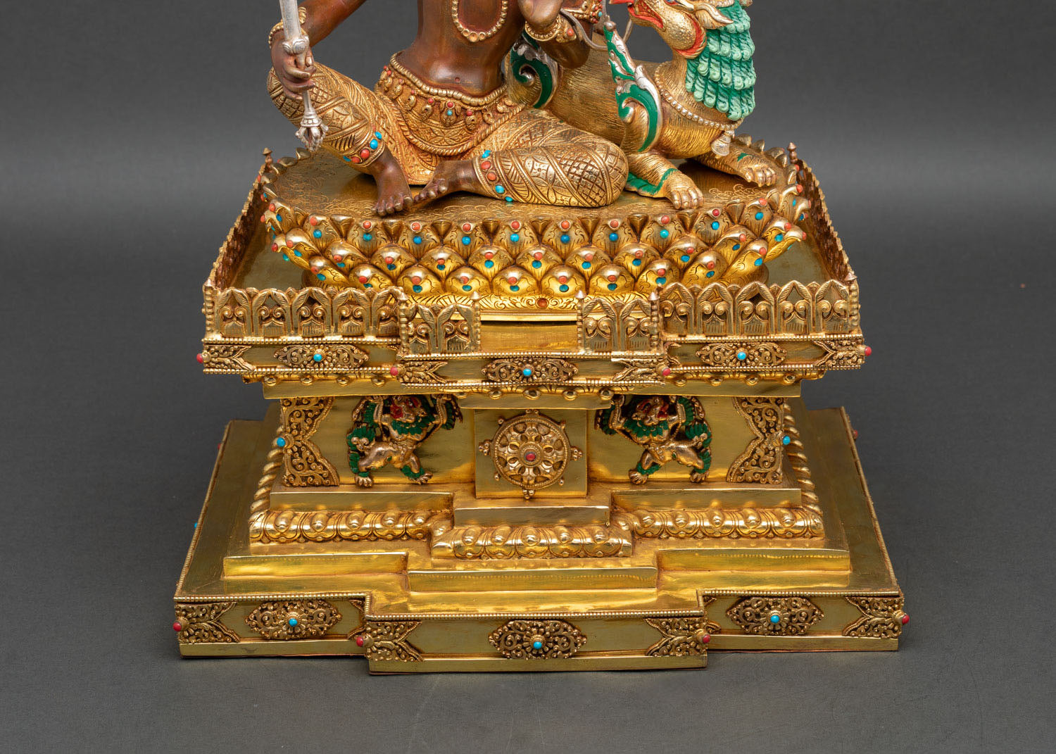 Simhanada Manjushri Seated on Throne Statue | Handmade in Nepal