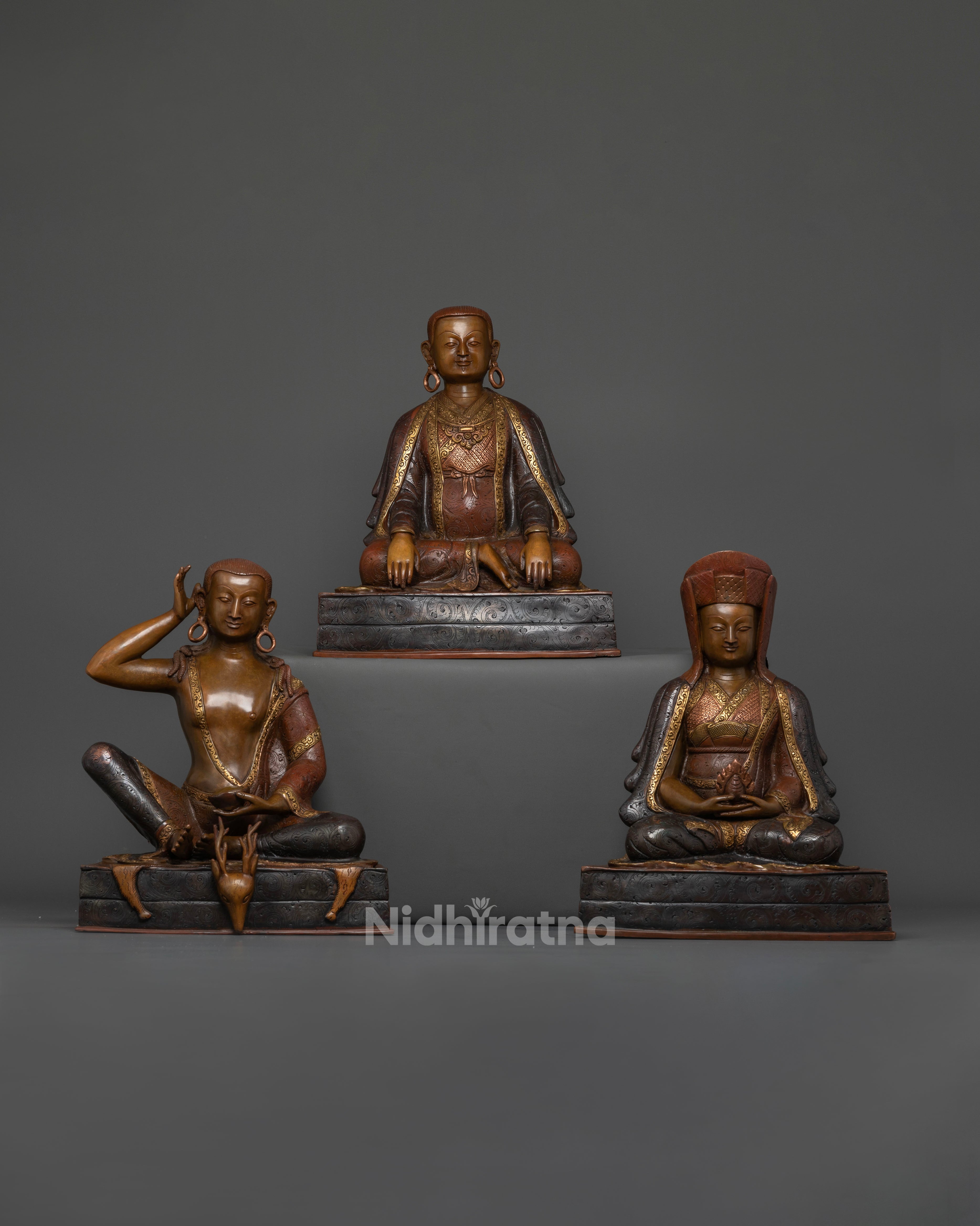 The Kagyu Lineage Masters Set: Marpha, Milarepa, and Gampopa Statues