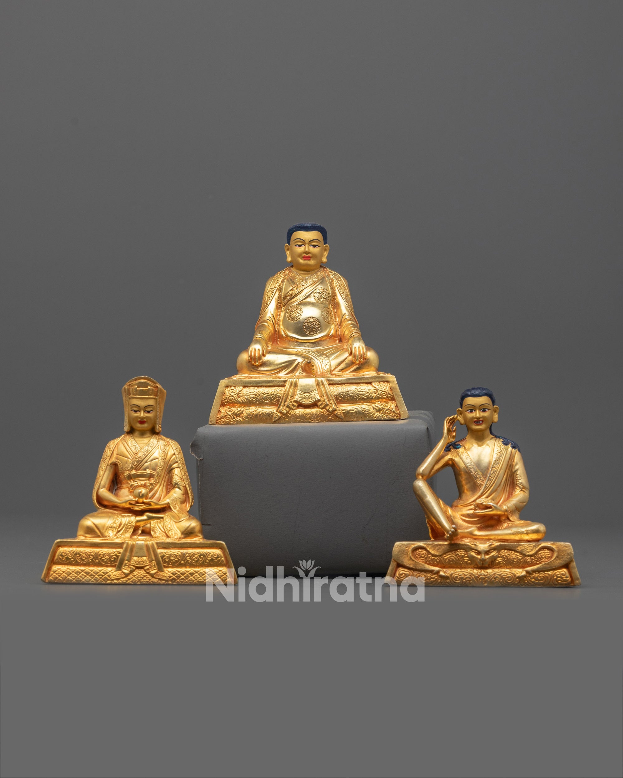 Marpha Set statues made from 24k gold plated copper featuring traditional Tibetan Buddhist