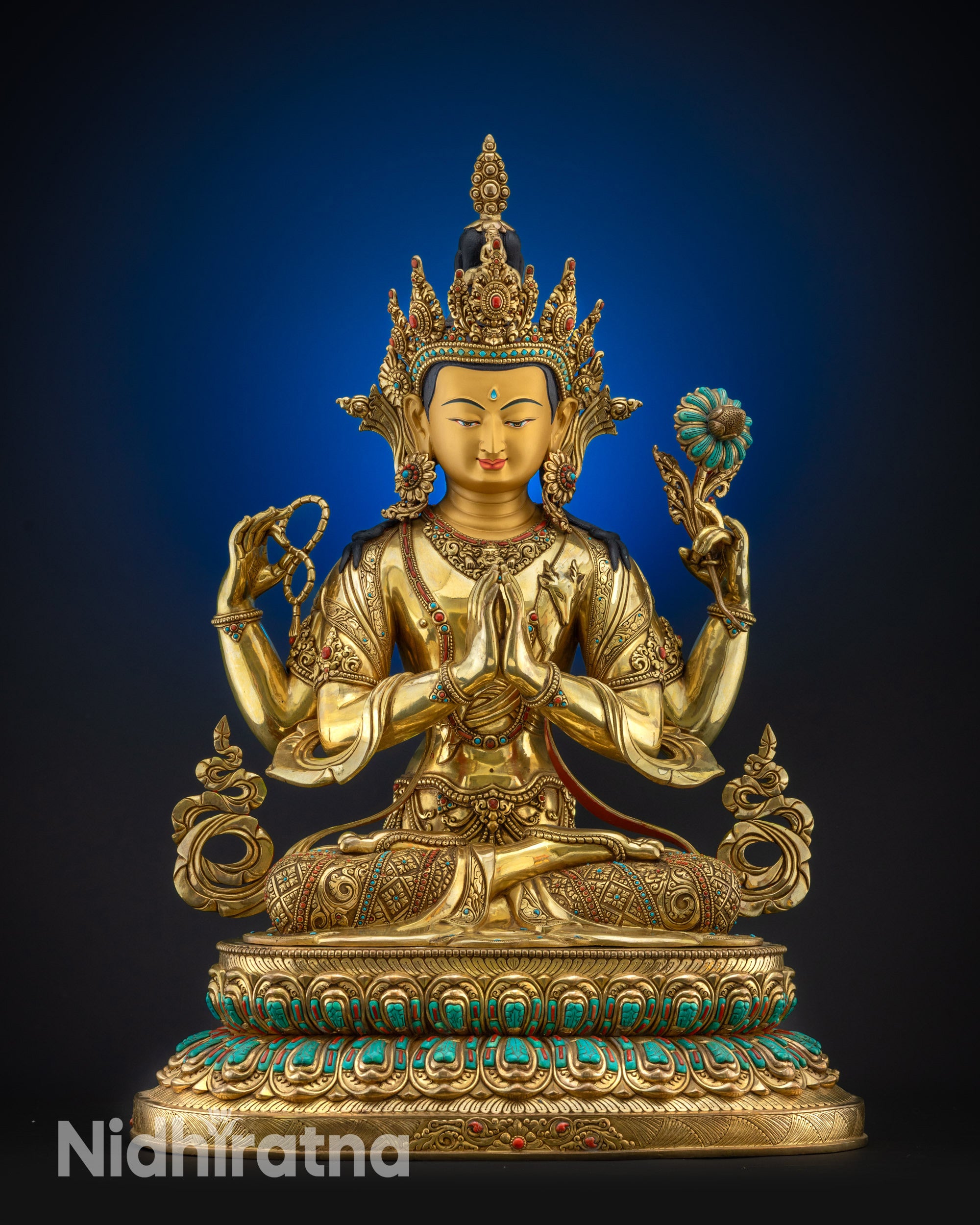 Masterpiece Avalokiteshvara Bodhisattva Statue full view Nepalese sculpture