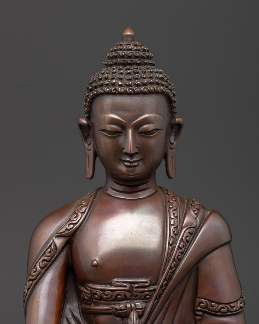 Sacred Trio Buddha Statue Set in Oxidized Copper