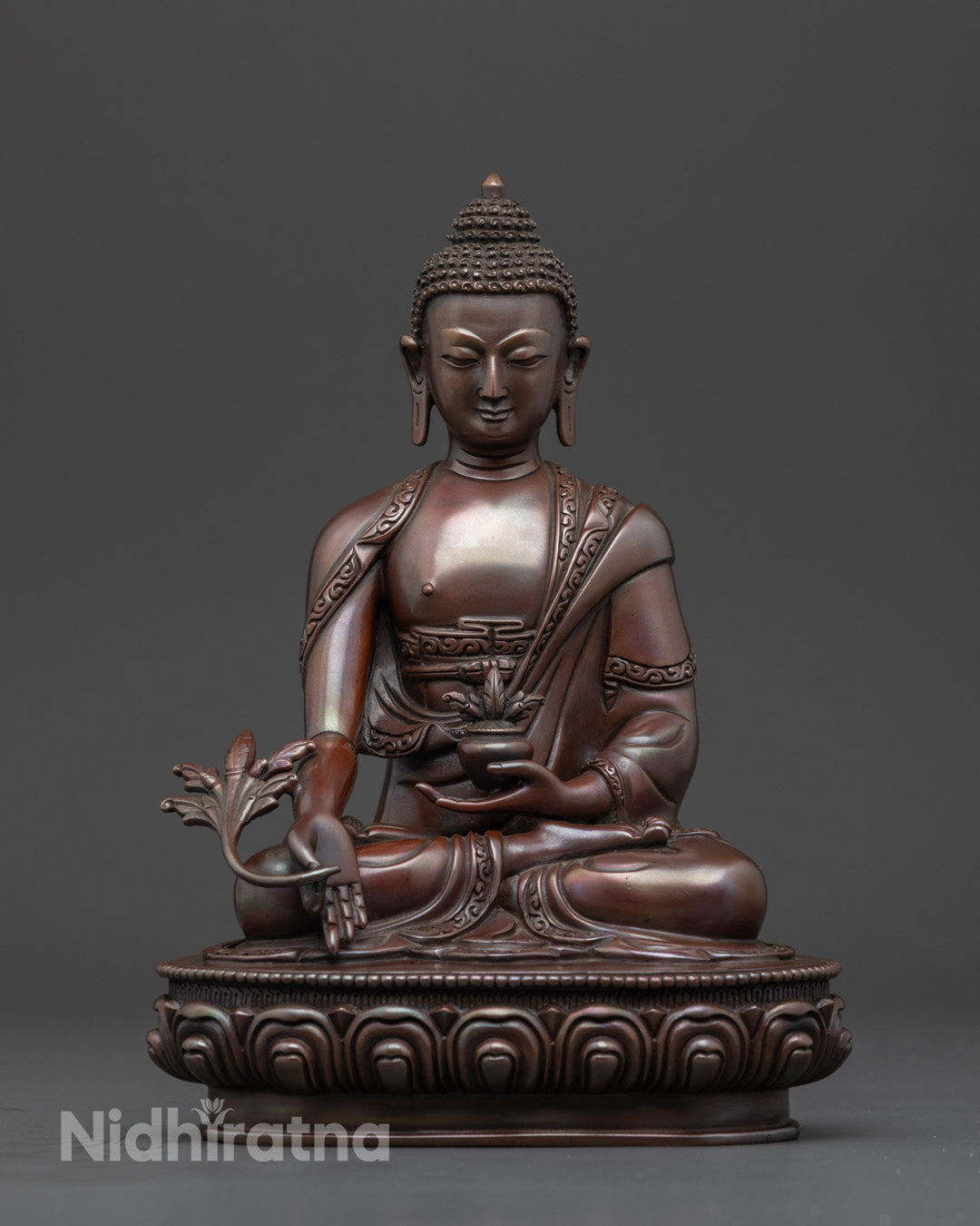 Sacred Trio Buddha Statue Set in Oxidized Copper