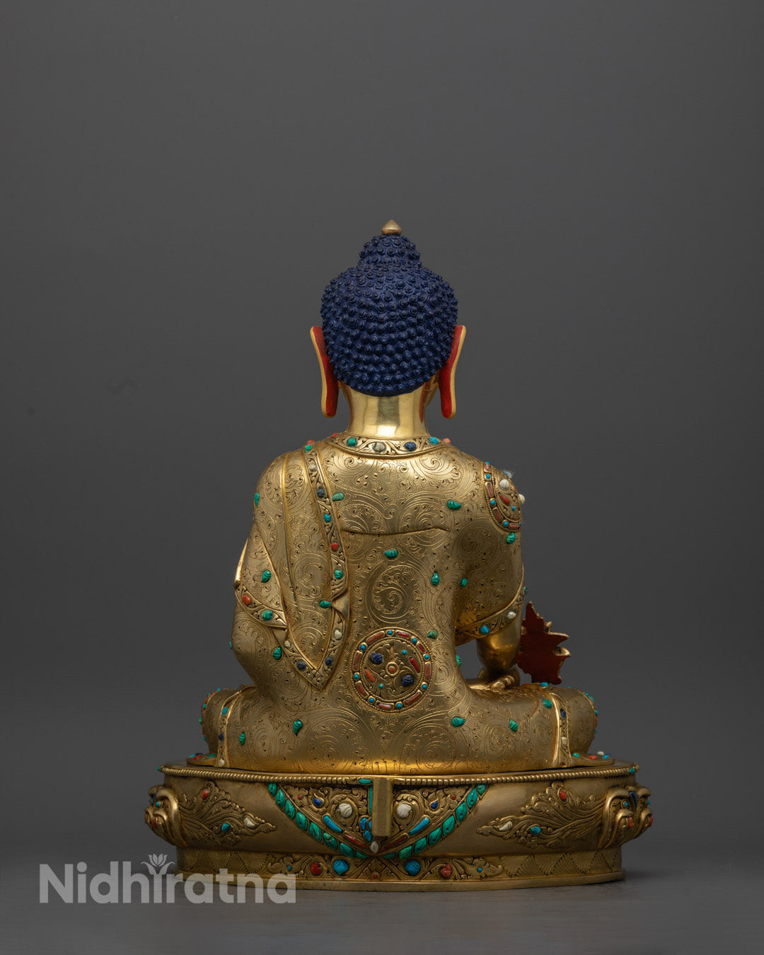 Healing Medicine Buddha Statue in 24k Gold Gilded Copper