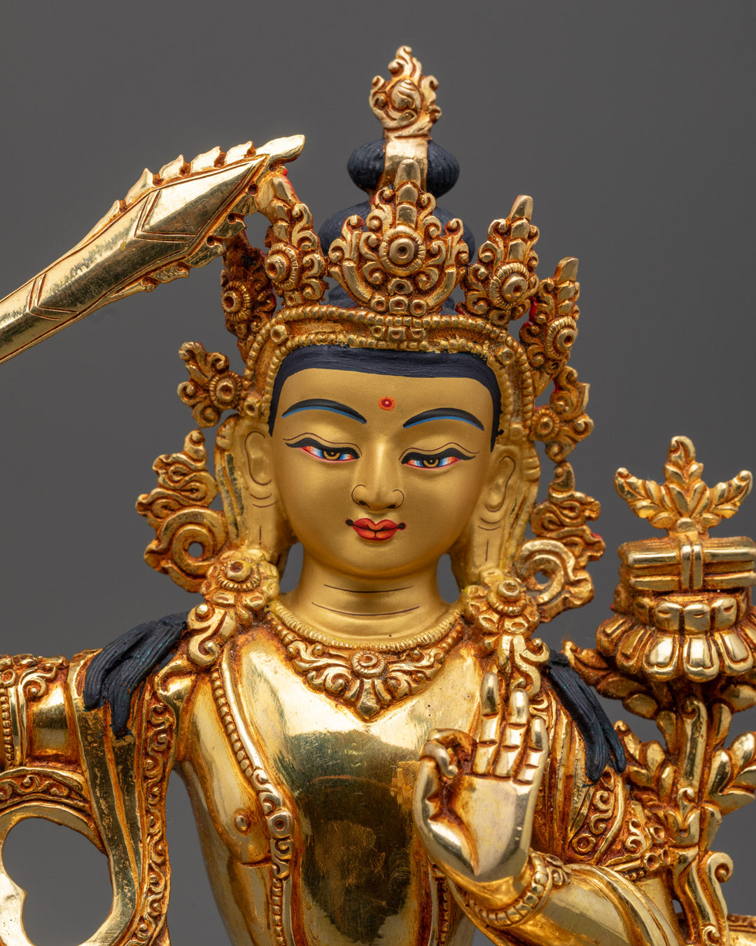 Traditional Manjushri Statue | 24K Gold Gilded Copper Art