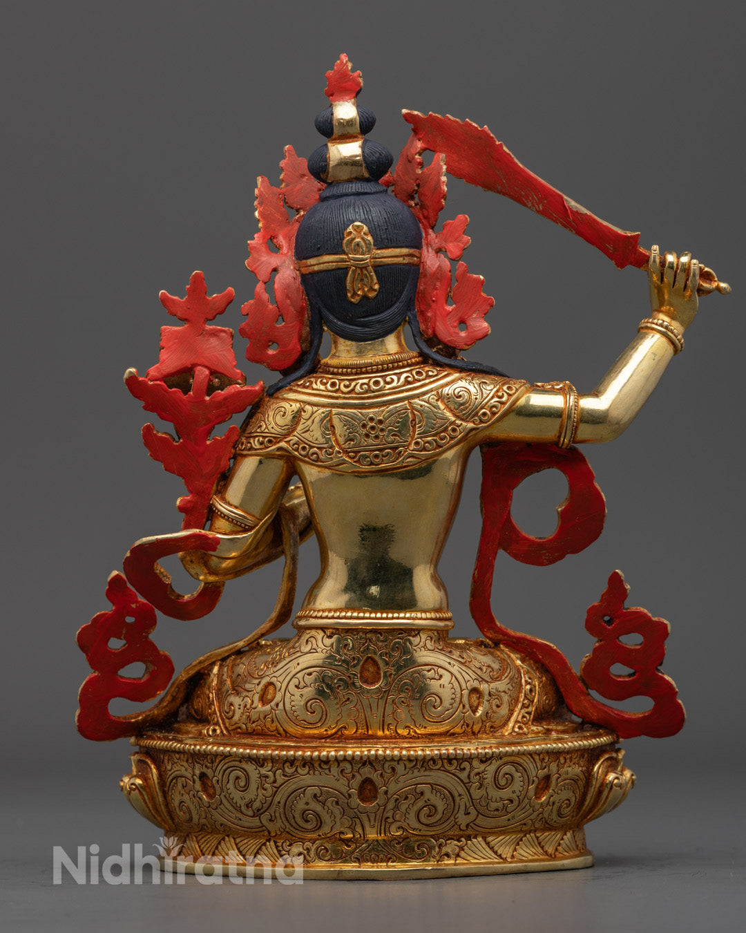 Traditional Manjushri Statue | 24K Gold Gilded Copper Art