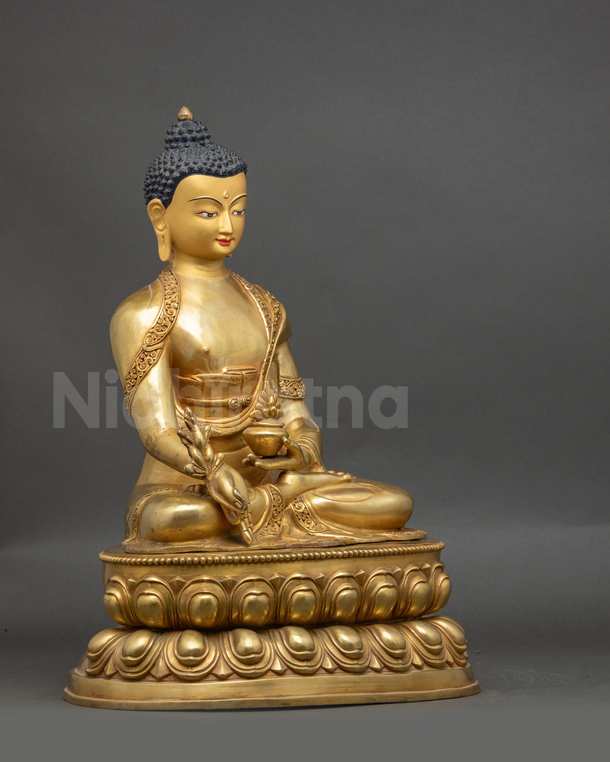 Medicine Buddha Face Close Up Compassionate Expression Lapis Lazuli King Idol