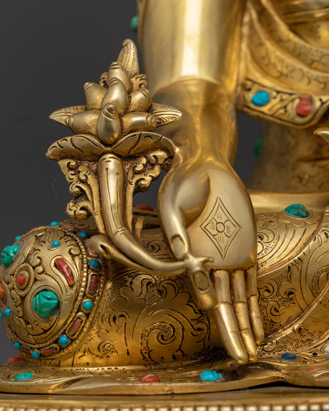 Healing Medicine Buddha Statue in 24k Gold Gilded Copper