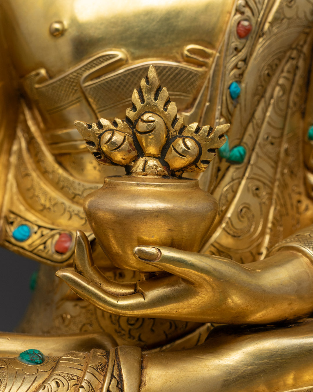 Healing Medicine Buddha Statue in 24k Gold Gilded Copper