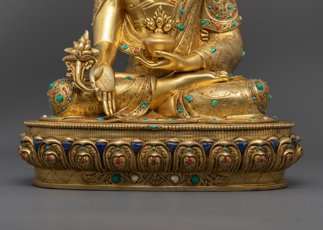 Healing Medicine Buddha Statue in 24k Gold Gilded Copper