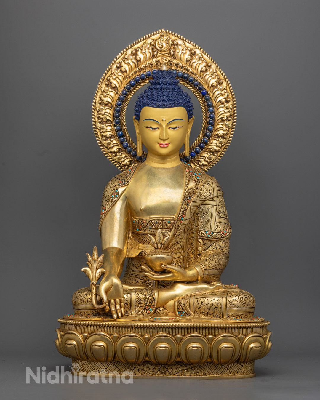 Medicine Buddha Statue | Hand-Carved 24k Gold-Gilded