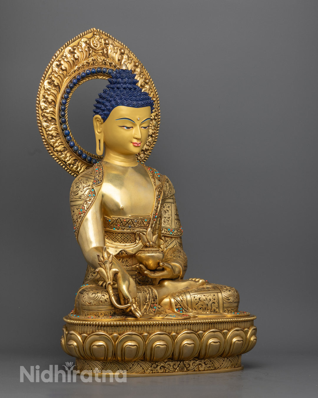 Medicine Buddha Statue | Hand-Carved 24k Gold-Gilded