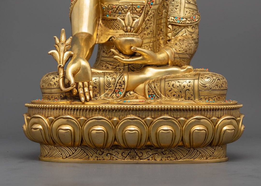 Medicine Buddha Statue | Hand-Carved 24k Gold-Gilded