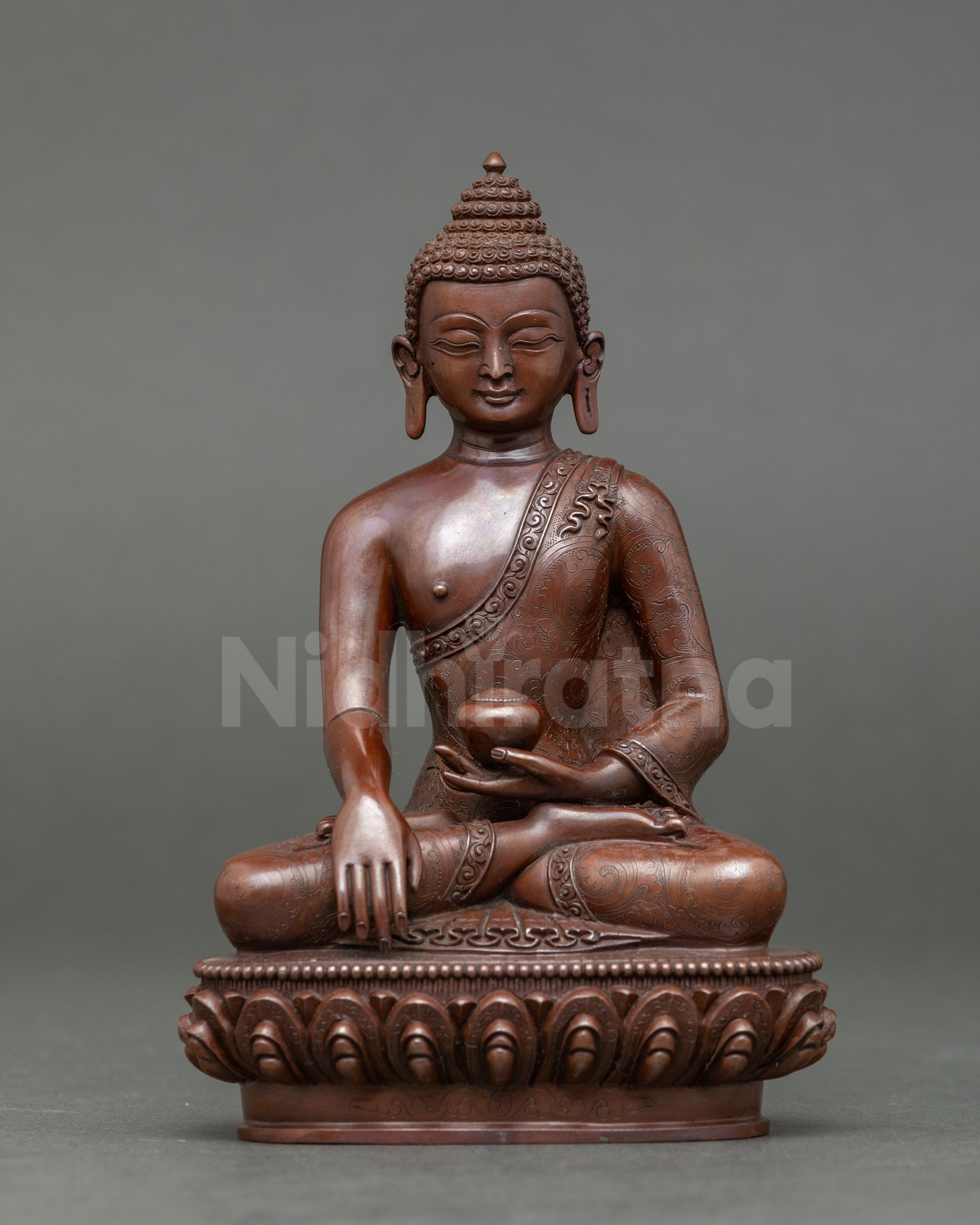 Meditation Shakyamuni Buddha statue handcrafted in Patan, Nepal with lotus seat
