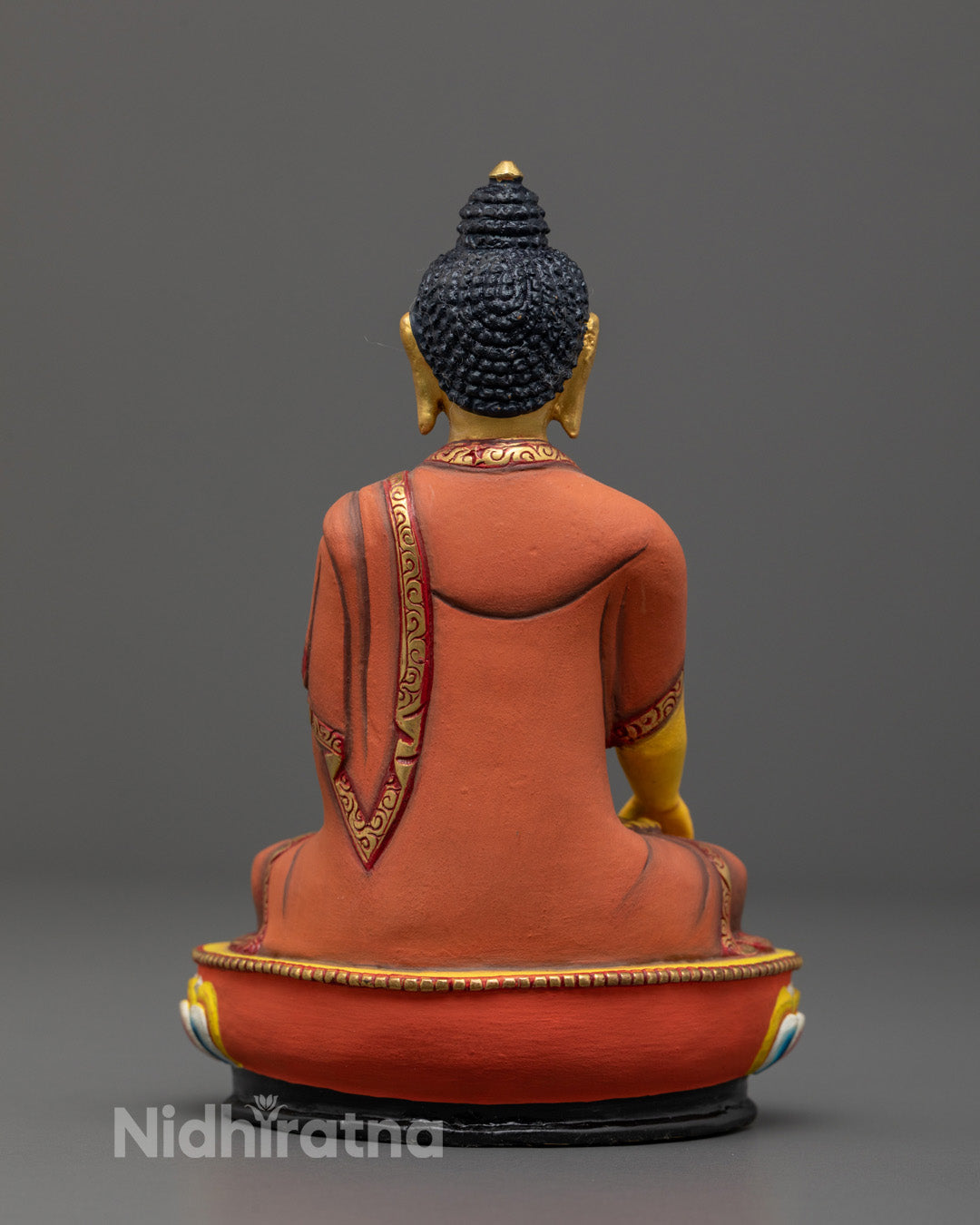 Meditation statue of Gautam Buddha on lotus throne with hollow section for mantra and concentration practice
