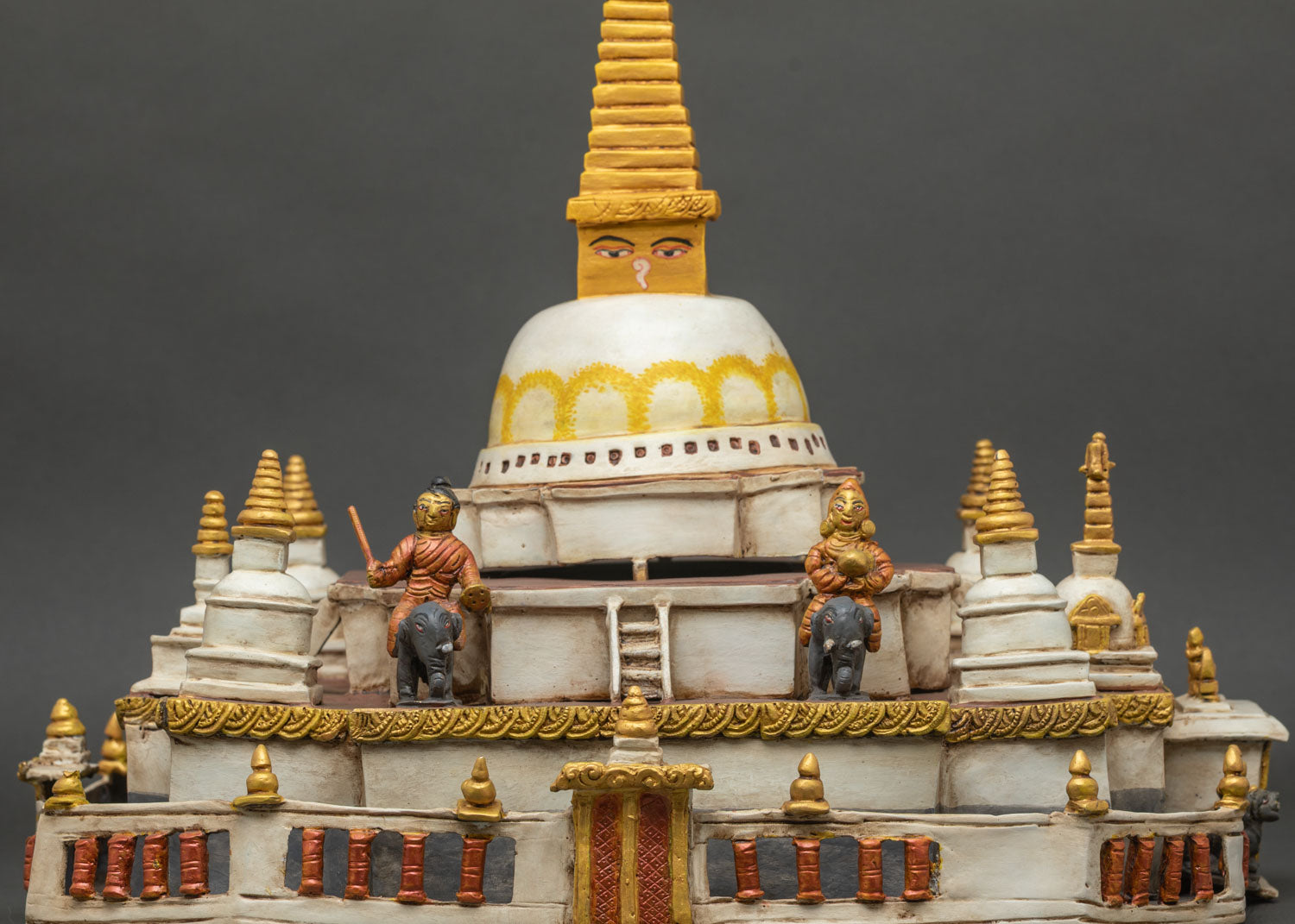 Mini Boudhanath Stupa landscape front view hand-painted copper Buddhist monument Nepal
