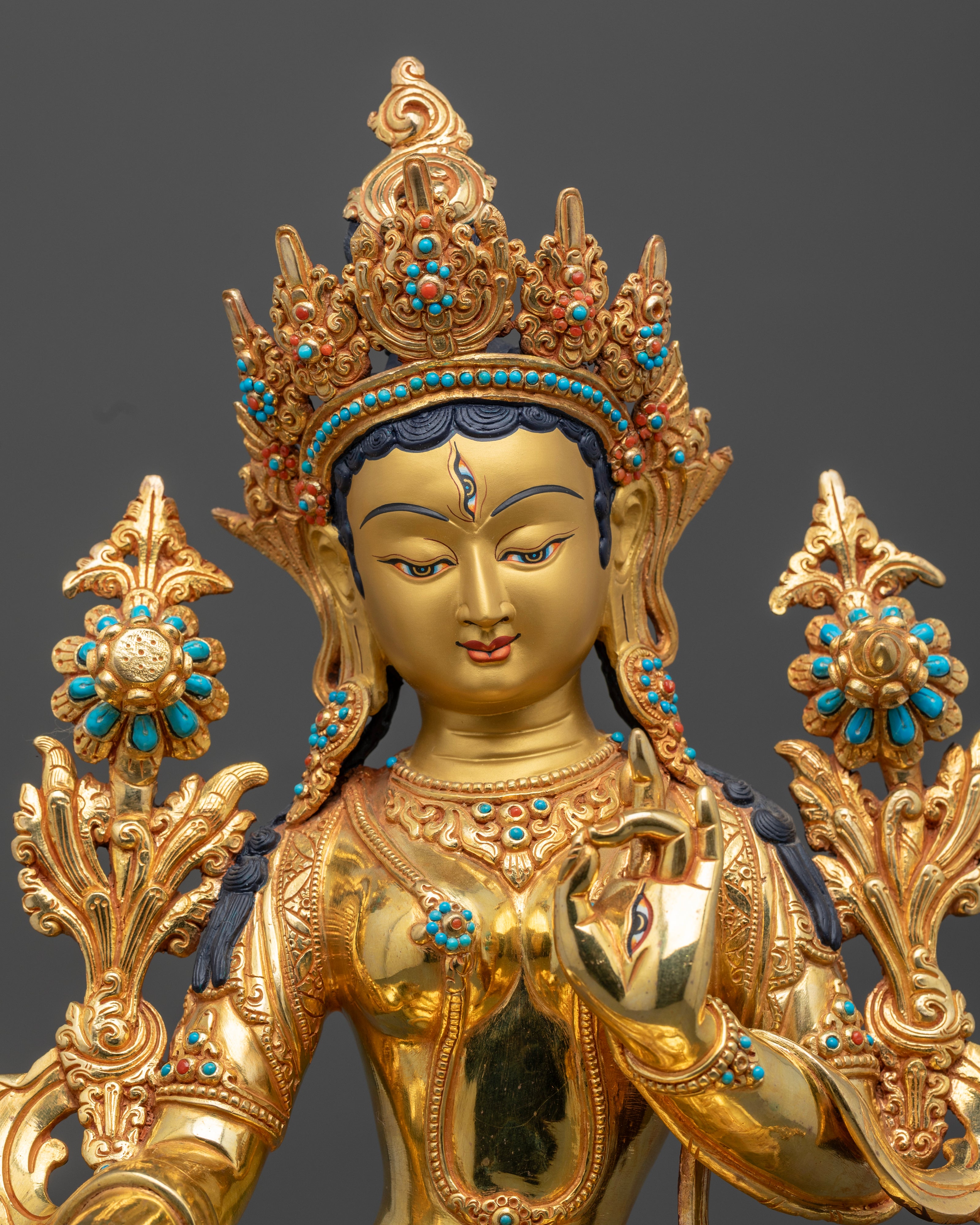 Three Deities of Long Life Statue Set: White Tara, Amitayus, and Namgyalma