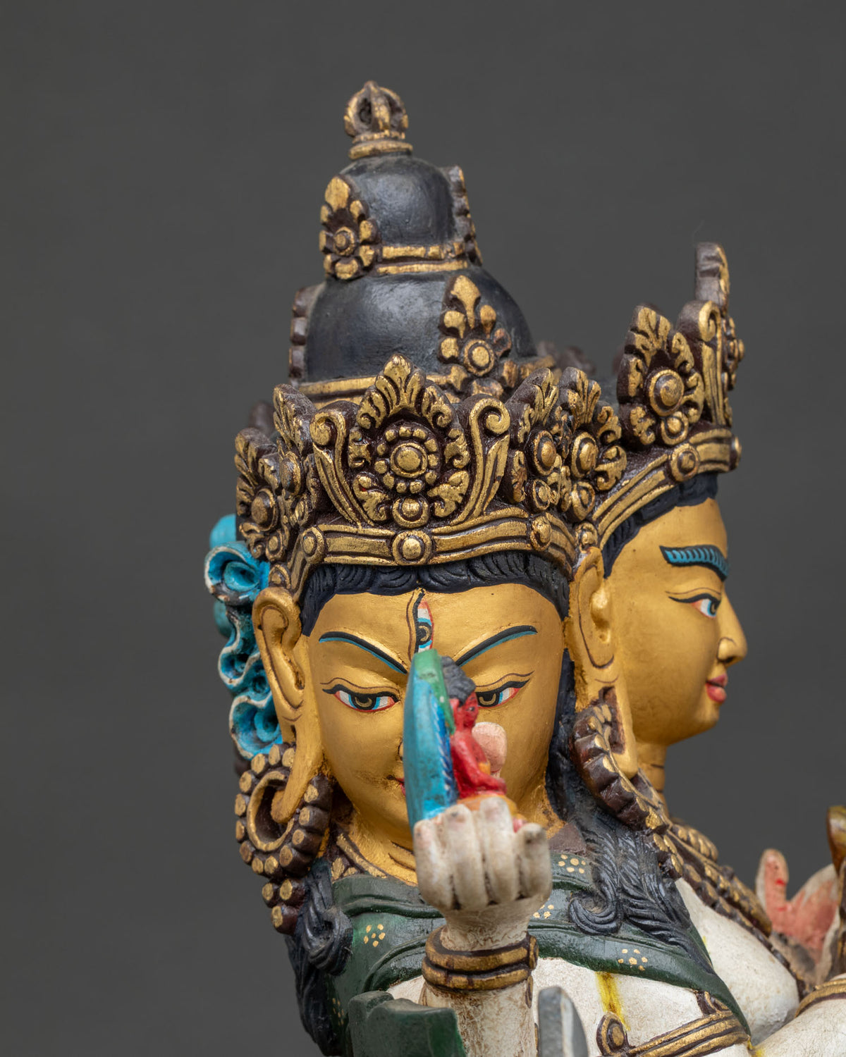 Colorful Ushnishavijaya Namgyalma Statue | Wooden Buddhist Sculpture