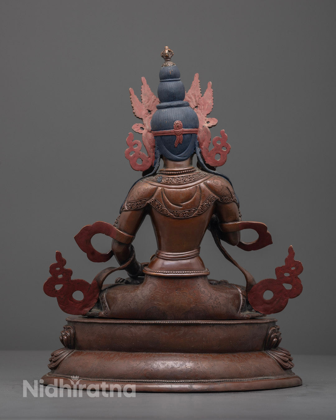 Nepal-made Vajrasattva statue depicting Bodhisattva of Purification in meditative pose with ornate lotus base.